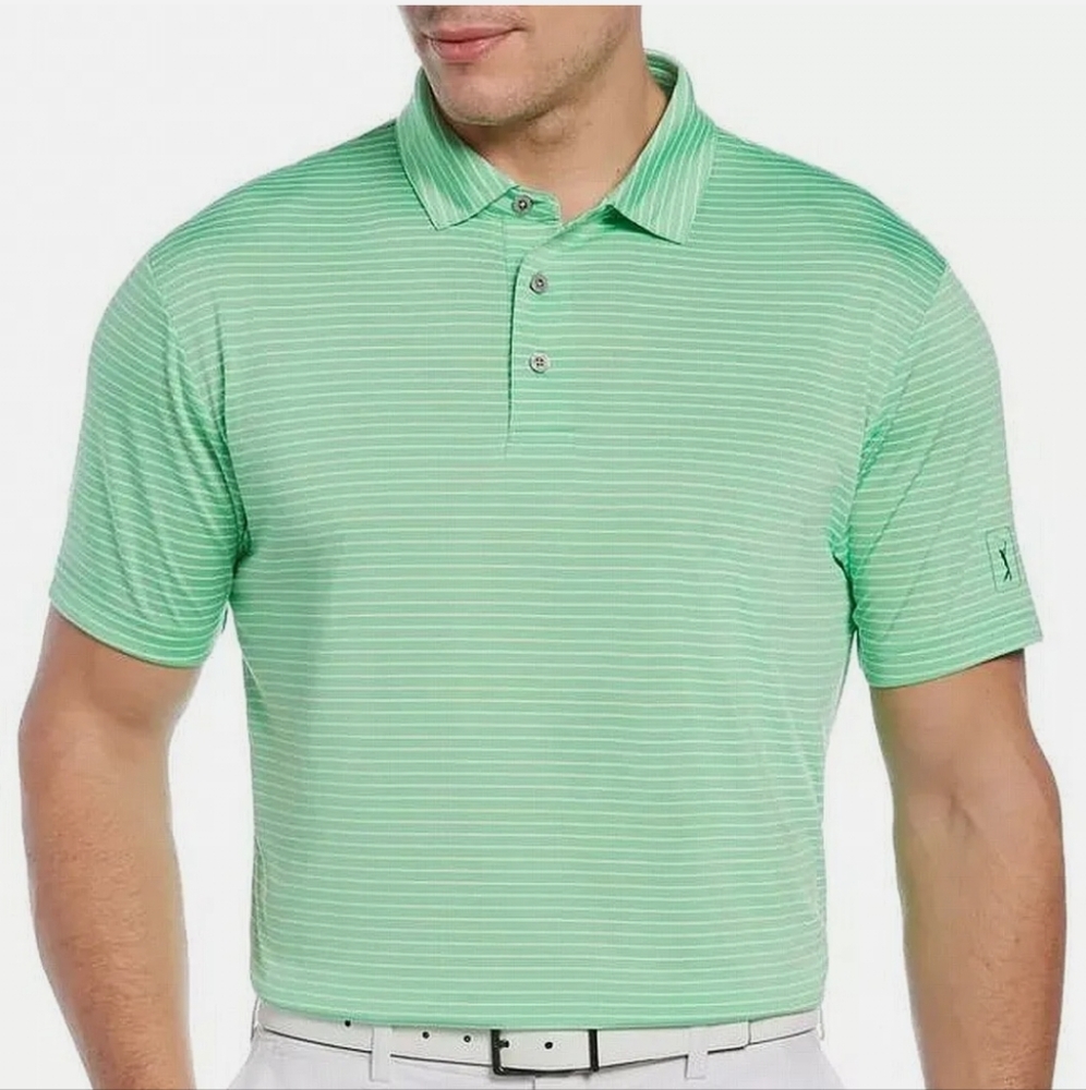 PGA electric green striped golf shirt